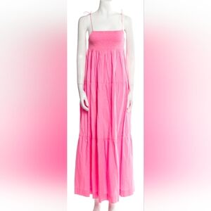 S/W/F Smocked Square Neckline Midi Dress Pink Med